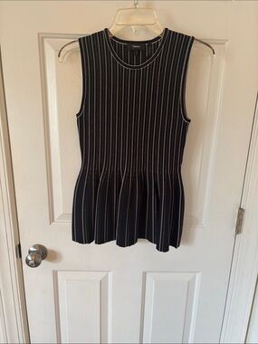 Theory Black Pinstripe Sleeveless Peplum Tank NEW